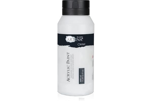 Artina Peinture Acrylique Blanc 1000ml Crylic – Couleur Acrylique Fortement Pigmentées & Séchage Rapide – Couleur Blanc Titane Brillante avec Grande Opacité pour Peintres