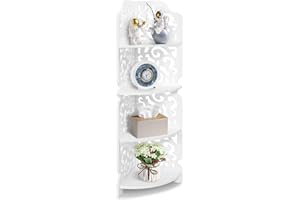 GREENSEN Corner Shelf Unit Hallway 4 Tier Standing Shelf Wooden Corner Bookshelf Stand Shelf Multifunctional Wall Shelf Hollow Corner Shelf for Kitchen, Bedroom, Living Room, Office, White 84.5cm x 18cm x22cm