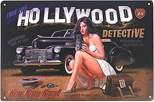 FÉENOMENN Plaque Métal Déco Vintage - Hollywood Femme Detective Sexy (20x30cm)