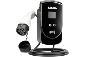 ‎ABSINA ABSINA Wallbox 11kW mit Typ 2 Ladekabel 5 Meter - Ladeleistung einstellbar bis 16A - 1 & 3 phasig daheim Laden mit 11kW Wallbox mit integriertem Fi Typ A & B - Ladestation E Auto Typ2 mit RFID Karte