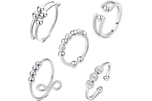 CPRNQY 5 Stück Fidget Ring,Anxiety Ring Ringe für Damen Perlen Band Ring Verstellbare Anti Stress Ringe Offener Ringe für Damen Verlobungsringe,Geeignet für Angst Und Hohen Stress,Etc