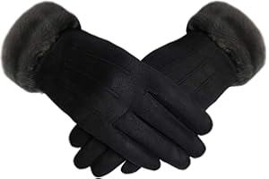 TOSKATOK Ladies Womens Stylish Faux Suede Soft Warm Cosy Winter Gloves with Cosy Liner and Faux Fur Cuff