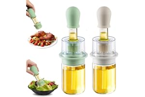 TINMIX Dispenser di olio con pennello 2 in 1 180ml Dispenser di olio d'oliva e bottiglia di aceto con pennello in silicone pastoso per cucinare cucina barbecue grill insalata cuocere (Bianco+Verde)