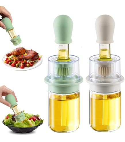 BULANGDE Bouteille Huile D’Olive 200 Ml En Verre + Pinceau Silicone Chaleur Alimentaire – Vert