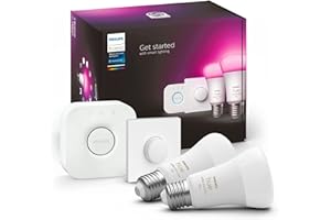 Philips Hue White and Color Ambiance, Kit de démarrage 2 ampoules connectées E27, 1100 lm, Pont et télécommande, compatible Bluetooth, fonctionne avec Alexa, Google Assistant et Apple Homekit