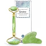 RoselynBoutique Jade Roller for Face and Gua Sha Set - Beauty Cosmetic Facial Skin Roller Massager Tool - Original Handcraft 