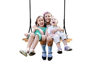 Favuit Wooden Swing Seat, Garden Wood Tree Swing Hanging Seat with Adjustable Rope Outdoor Wood Chair Durable Playground Equipment for Adults Indoor and Outdoor（66 x 30.5cm）