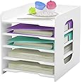U-HOOME Desk Paper Storage Tray 5 Tier, File Organizer Paper Sorter Mail Letter Holder Tray Desktop Document Paper Tray White File Tray Rack for Office School Home Magazine Scrapbook Paper Folders