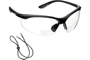 voltX CONSTRUCTOR BIFOKALE Schutzbrille mit Lesehilfe (KLAR +1.0 Dioptrie) CE EN166ft, Sportbrille für Radler enthält Sicherheitsband, Bifocal Safety Glasses, Anti Fog UV400 Linse