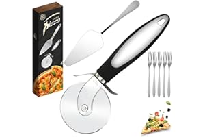 ZSMJAER Roulette à Pizza en Inox, Coupe Pizza, Pelle a Tarte, Couteau a Pizza, Découpe Pizza, 2 Séparateur de Trancheuse et 5 Fourchettes, pour Couper la Pizza, les Tartes, les Sandwiches