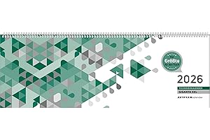 ‎ZETTLER Zettler Tischquerkalender Giganta XXL 1W/2S Grün 2026 – Bürokalender 42x15 cm, Wochenkalender mit 1 Woche auf 2 Seiten, deutschem Kalendarium, Spiralbindung & Stundeneinteilung 7–22 Uhr