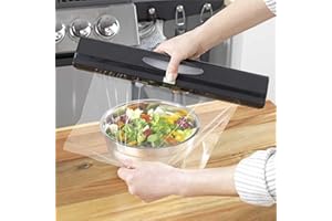 ‎MAXIMEX Maximex Folienschneider PERFECT CUTTER, kinderleichter Folienspender für sauber abgetrennte Folie per Knopfdruck, praktischer Folienabroller mit Sichtfenster, für Alu- & Frischhaltefolie, Schwarz