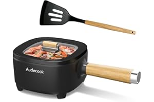 ‎AUDECOOK Audecook Electric Hot Pot with Steamer, 2 L/20 cm Non-Stick Electric Pan with Ceramic Glaze, Portable Multicooker for Ramen, Steak, Egg, Oatmeal, Soup, 350 W/800 W (Black, without Steam))