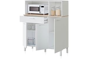 duehome | Alacena de Cocina, Mueble Auxiliar 3 Puertas + 1 Cajon y Estante Interior, Modelo Colin, Acabado en Blanco Artik y Roble Canadian, Medidas: 108 cm (Ancho) x 126 cm (Alto) x 40 cm (Fondo)