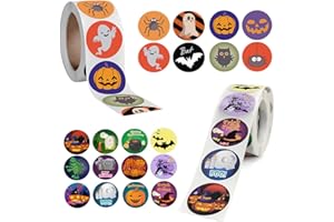 OUOQI Halloween Aufkleber Rolle,1000 Stück Halloween Sticker,Halloween Dekorative Aufkleber,Kürbis fledermaus Geisterspinnen Sticker,Kinder Halloween Aufkleber Rolle,für Halloween Party DIY Craft