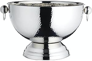 BAR CRAFT Barcraft Seau À Champagne En Acier Inoxydable Martelé, Refroidisseur De Bière, De Boissons Et De Vin, 37 X 25 cm, Étiqueté Cadeau, Silver