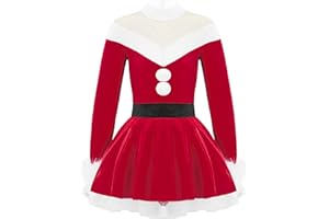 Alvivi Disfraz de Mamá Noel para Niña Vestido de Danza Patinaje Artístico Maillot Ballet de Navidad Disfraz de Bailarina Rendimiento 3-16 años