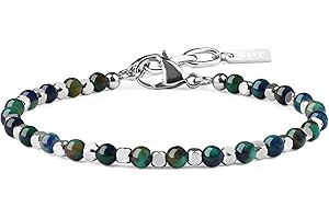 GAVU Bracelet Homme Pierres Boules Carrées Acier Inoxydable