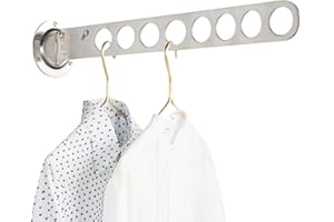 Mecmbj Perchero de Pared, Perchero Pared Plegable, Colgador Ropa Pared de Acero Inoxidable con 8 Orificios, Perchero de Pared para balcón, lavadero, Dormitorio, baño (Plateado)