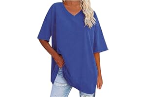 HAOLEI Chemises en Coton De Couleur Unie pour Femmes Col V Manches Courtes Tee Shirt Top Casual Mode Haut Blouse Lâche Plage Doux et Confortable T-Shirt Top