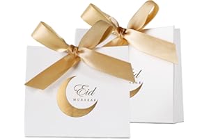 BETESSIN 20Pcs Boîte à Dragées Bonbonnières Sachet Faveur Eid Mubarak Ballotin Cadeau Coffret Papier Vintage Décoration Ramadan Kareem Fournitures Candy Box Fête Musulmane Islamique(Blanc)