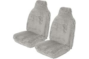 Carseatcover-UK Front Pair of Faux Fur Furry GREY SHEEPSKIN Car Seat Covers - Universal Fit - Suitable for Cars, Vans, MPV's SUV's