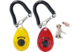 DILUSILK 2 PCS Dog Clicker, Dog Training Clicker with Wrist Strap for Dog Cat Horse Clickers for Dog Training Lightweight Durable Puppy Clicker Training Kit, for Pet Lovers (Red ，Yellow)