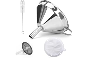 AOKITO 304 Edelstahl Trichter Filter Set, Multifunktions Küchen Einfülltrichter Trichter Set, 200 Mesh Filter, 1 Saubere Bürste, für Filterung Von Saft, Milch, Kaffee, Wein (4 Stück)