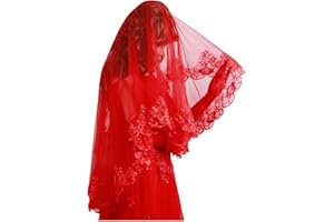 ZEALMAX Klassisches rotes Brautkopftuch, Brauthochzeitsschleier, einfache Hochzeitsspitze Zubehör Kopfschmuck für Frauen