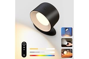 BNEHHOV Applique Murale Intérieure LED Lampe Sans Fil 3 Températures de Couleur 6 RGB Touchable Appliques USB avec Télécommande Minuterie Applique Murale Chambre pour Couloir/Chevet (Black)