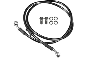 Motoforti Universal Brake Hose Motorcycle ATV Dirt Bike Motocross Braided Hydraulic Brake Line Oil Hose Pipeline, 110cm, Metal, Black Silver Tone, 1 Set