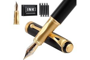 Zalantan Fountain Pen - Smooth Writing Metal Water Pen With Gift Case, Medium Nib, Consistent Flow, 10 Cartridges and Refill Converter (Gold)