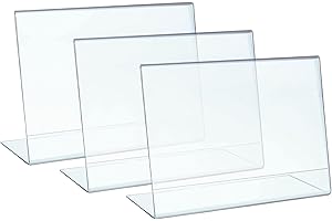 DRB DERABO Expositor metacrilato transparente A4 horizontal, pack 3 unidades, soporte sobremesa de plástico para carteles A4, porta menú, porta precios, porta fotos para mesa, marco de acrílico transparente.