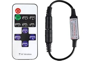 LIGHTINGWILL 11-Key RF Mini Wireless Remote Controller for Single Color 3528 5050 LED Strip Lights, Wireless Remote Control with DC Connector, RF Dimmer for 12V DC LED Ribbon, Shelf Lights