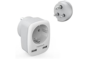 ‎TESSAN Adapter Podróżny 3 w 1 TESSAN do Indii z 2 USB, Adapter Gniazdo India, Adapter Podróżny India, Wtyczka Podróżna Typu D, Adapter do Sri Lanki, Indii, Nepalu, Wtyczka Podróżna Zasilacz India