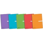 Enri, A5 4x4 Squared Notebooks, Plastic Cover, 80 Sheets, Pack of 5, Random Colours
