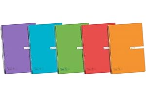 Enri, Quaderni A5 a quadretti 4x4, copertina in plastica, 80 fogli. Confezione da 5 pezzi, colori casuali