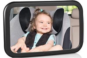 Espejo Retrovisor para Coche de Bebé, Espejo para Monitor de Bebé 360° Giratorio e Inclinable, Espejo de Coche para Asiento Trasero 100% Inastillable, Correas Elásticas Ajustables y Fácil Instalación