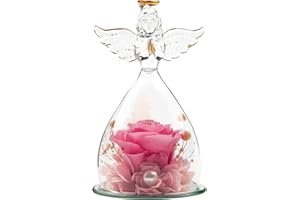 WELTRXE Konservierte Rose in Engelsfigur aus Glas in Glaskuppel - Ewige Handgemachte Rose Rosa Blume mit Perlen Verschönerung - süßes Geschenk für sie zum Geburtstag Hochzeitstag Weihnachten(12,5cm)