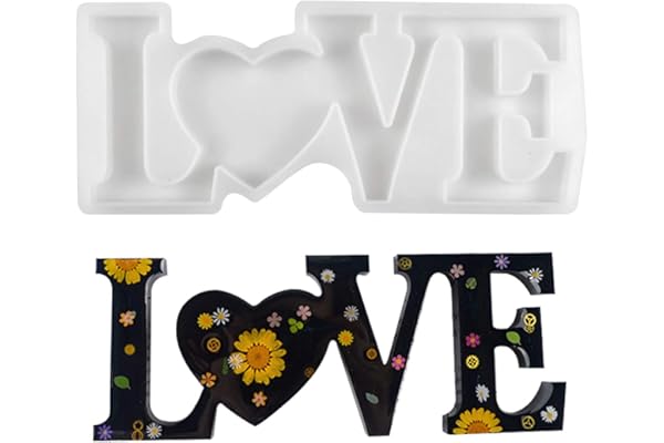 Jinlaili Résine Moules, Alphabet Nombre Silicone Moule, Résine Moule, 3D Moule en Silicone en Forme de Bougie en Forme de résine époxy pour travaux manuels, décoration de Table, Mariage (Love)
