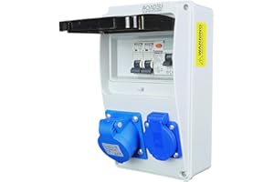 RoadEu - Cuadro eléctrico 230V IP44 con CEE 16A 3P y enchufe Schuko, distribuidor con interruptor FI