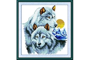 LECZANY Kit de bordado en punto de cruz con estampado de bricolaje, gama completa de kits de inicio preimpresos para principiantes - Los socios del lobo 41x43cm