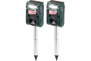Exbuster Universal-Tierschreck: 2er-Set Ultraschall-Solar-Tierschrecke mit Blitzlicht, Bewegungssensor (Profi-Ultraschall-Tiervertreiber, Ultraschall-rodents, wiederaufladbare Batterien)