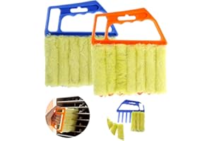 FUYOAL 2 Pcs Venetian Blind Cleaner, Window Blind Duster Brush Cleaner Tool Washable Window Shutter Cleaner Tool for Venetian Blinds Air Conditioner and Car AC Vent,Blue and Orange,26 X 18
