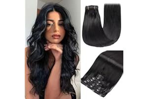 ‎GUDOZO GUDOZO Clip in Extensions Echthaar 7pcs 40cm 120g Jet Black Invisible Echthaar Extensions Clip In Extensions Clip In Skin Weft Haarverlängerung Extensions Echthaar (16Zoll,1#)