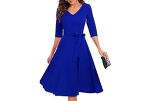 Bbonlinedress Robe Femme Mi Longue de Cocktail Soirée Bal Cérémonie Pin Up pour Fête Mariage Anniversaire avec Manches 3/4 Col V