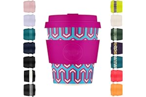 Ecoffee Cup 226.8 g 240 ml wielokrotnego użytku ekologiczny 100% roślinny kubek do kawy z silikonową pokrywką i rękawem - bez melaminy i biodegradowalny kubek podróżny nadaje się do zmywarki/kuchenki