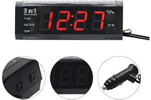 MASO Auto-Thermometer, LCD-Uhr, multifunktional, 3-in-1 Fahrzeug-Auto-Set, Digitalanzeige, Uhr + Temperatur-Thermometer + Spannungsmesser, Voltmeter, Rot