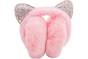 chlius Cache-Oreilles pour Filles Earmuffs Chaud d'hiver Chats Oreillers Earwarmer Pliables Ajustables en Peluche pour Oreilles Chaudes Manchons avec Sequin, Cadeau Parfait pour l'hiver