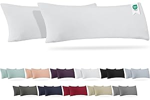 BARBONS Housse pour Coussin Latéral 40x145 Lot de 2 – 165 g/m² Certifié Oeko-TEX 100% Coton Jersey, Taies Douces avec Fermeture Éclair (40x145-Blanc)